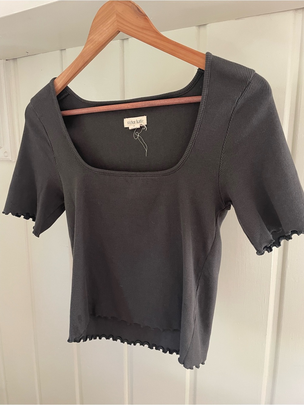 Sister Katie Black Ribbed Square-Neck Short Sleeve Top